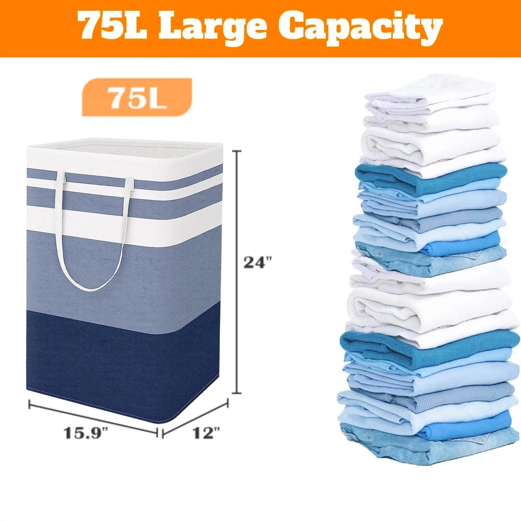 3 Count Pack,75L Waterproof 3-Bin Laundry Hampers, Laundry Basket Set, Gradient Blue