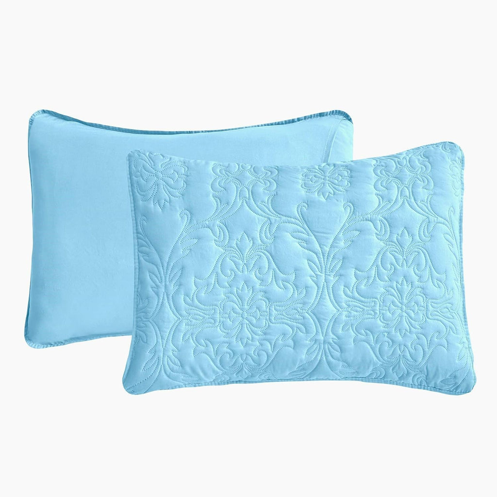 Sophia and William 3 Pieces Quilt Set Queen/Full Size with 1 Quilt and 2 Pillow Shams, Reversible Microfiber Bedding Bedspread Coverlet Set, Cozy, Lightweight and Hypoallergenic, Light Blue