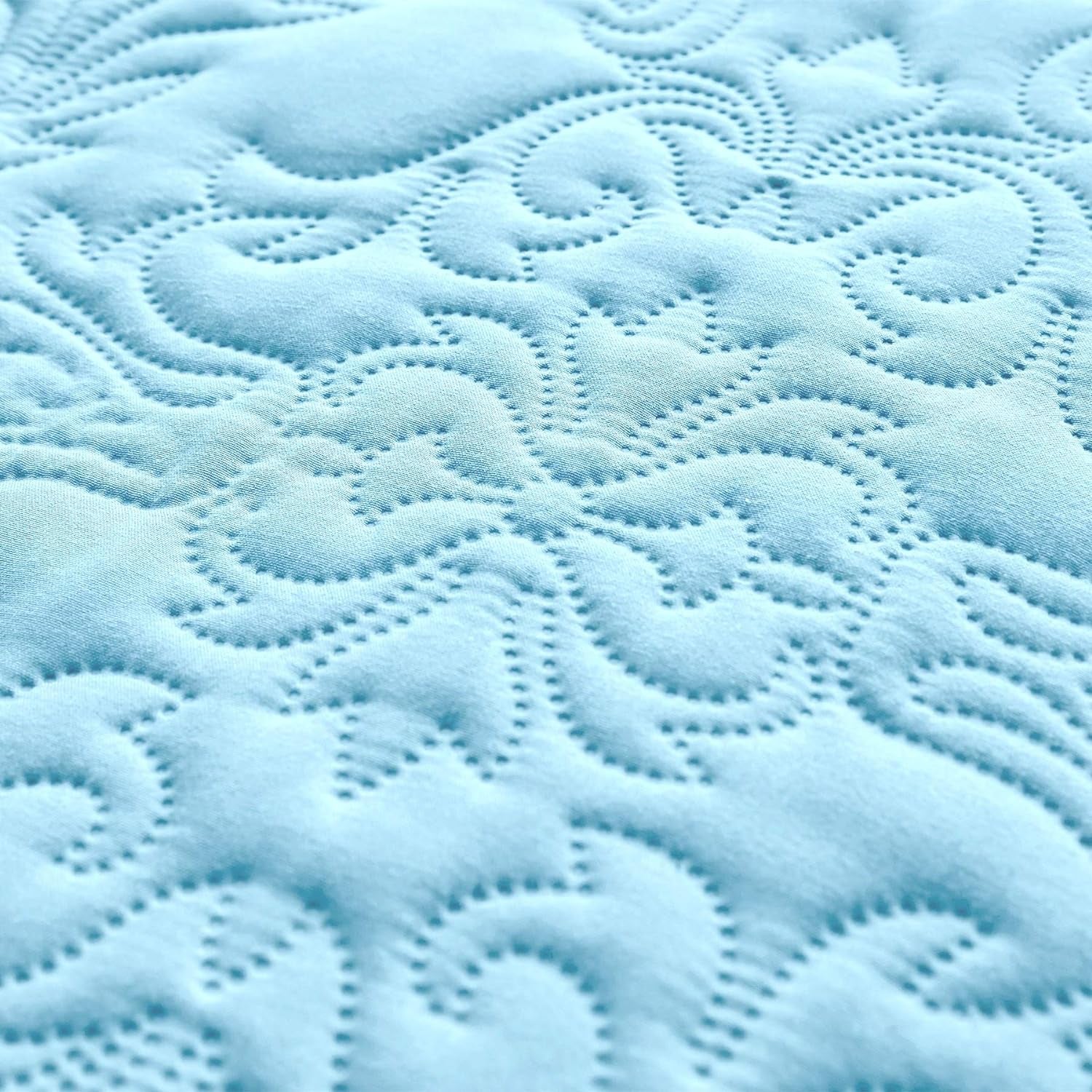 Sophia and William 3 Pieces Quilt Set Queen/Full Size with 1 Quilt and 2 Pillow Shams, Reversible Microfiber Bedding Bedspread Coverlet Set, Cozy, Lightweight and Hypoallergenic, Light Blue