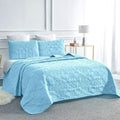 Sophia and William 3 Pieces Quilt Set Queen/Full Size with 1 Quilt and 2 Pillow Shams, Reversible Microfiber Bedding Bedspread Coverlet Set, Cozy, Lightweight and Hypoallergenic, Light Blue