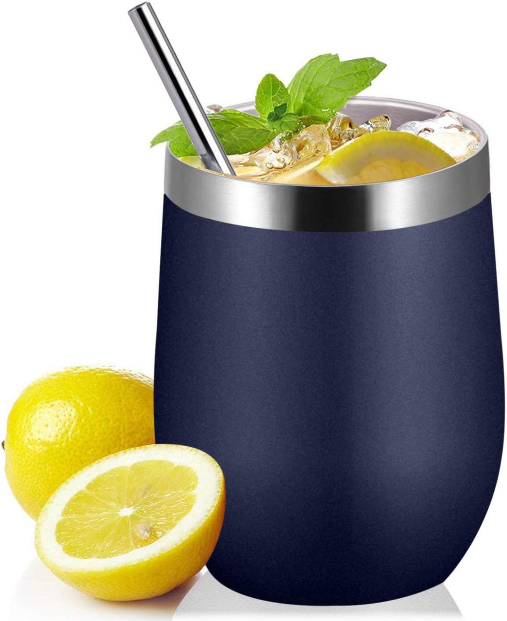 6 Pack Mix Color 12 Oz Stainless Steel Stemless Wine Glass Tumbler Double Wall Vacuum Insulated Bulk Wine Tumbler with Lids and Straw Set of 6 Assorted Color,Gift Pack for Coffee, Wine