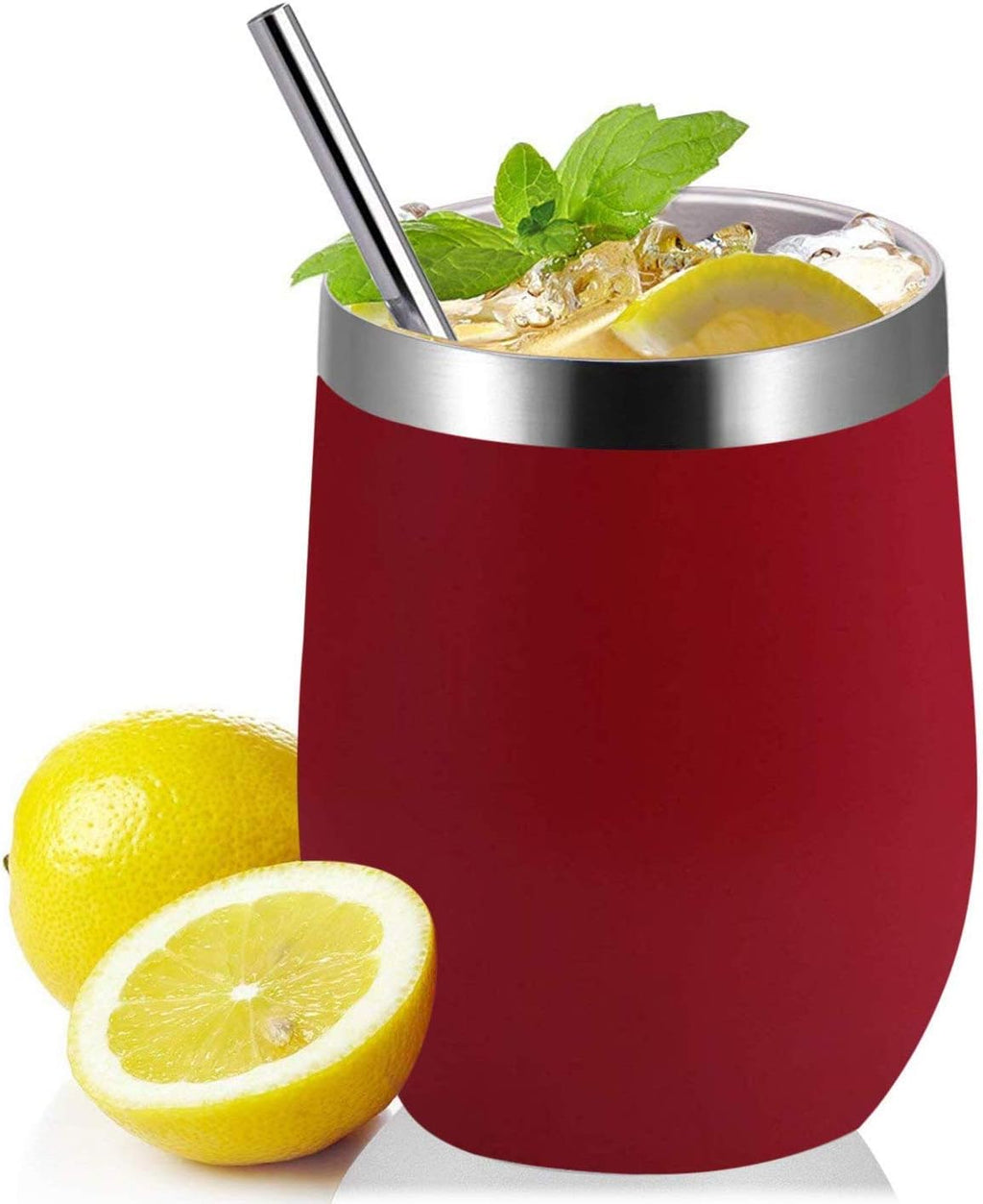 6 Pack Mix Color 12 Oz Stainless Steel Stemless Wine Glass Tumbler Double Wall Vacuum Insulated Bulk Wine Tumbler with Lids and Straw Set of 6 Assorted Color,Gift Pack for Coffee, Wine