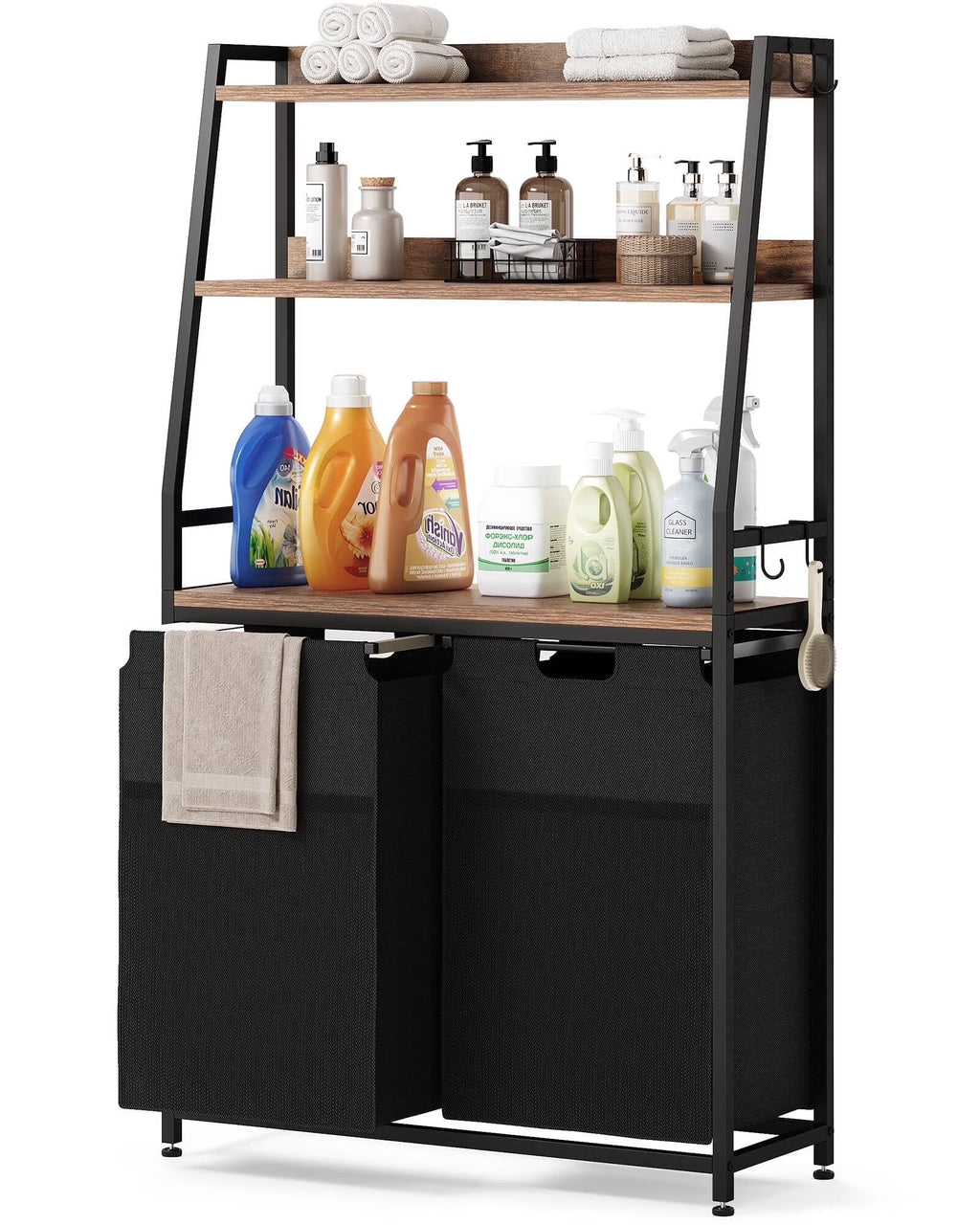 Laundry Hamper, 112L Large Double Laundry Basket, Freestanding Laundry Sorter Organizer 2 Section with Top Shelf & 2 Removable Washable Bags & Side Pockets for Dorm
