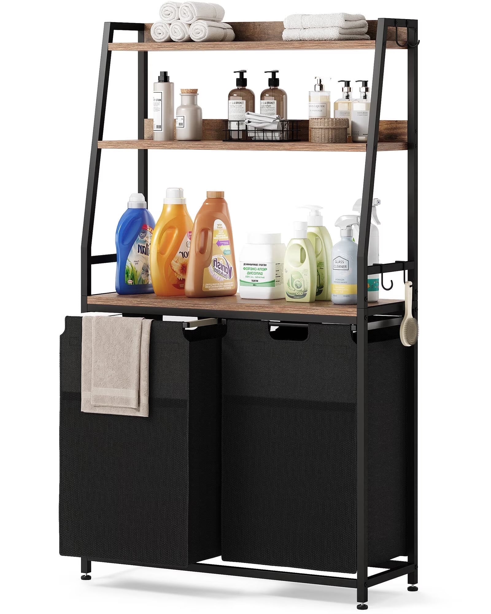 Laundry Hamper, 112L Large Double Laundry Basket, Freestanding Laundry Sorter Organizer 2 Section with Top Shelf & 2 Removable Washable Bags & Side Pockets for Dorm