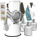 Rotary Cheese Grater Hand Crank Cheese Shredder for Fresh Cheese, Vegetable, Nuts,Non-Slip Suction Base,Three Blades,White